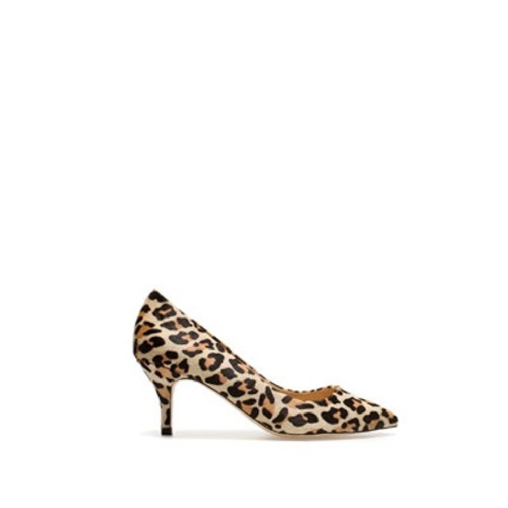 New Zara Basic Leopard Print Calf Hair Kitten 2.5" Heel Pumps Pointed Toe/37